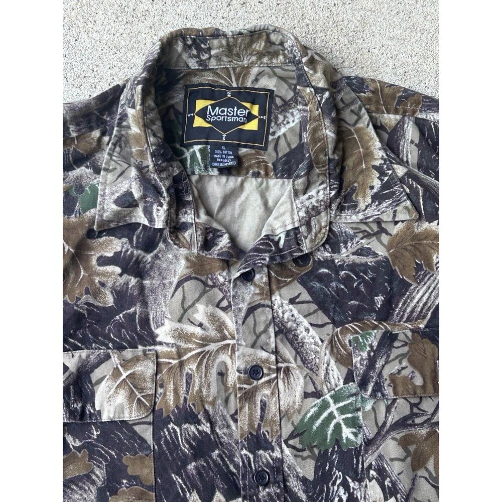 Vtg master‎ sportsman camo shirt Men XL Heavyweight Cotton Leaf Outdoor Hunting